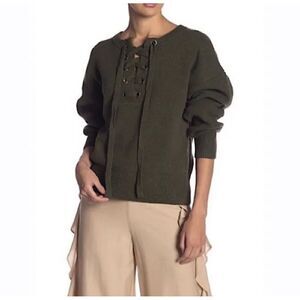 Endless Rose Women's Green Lace Up Sweater Size Small‎